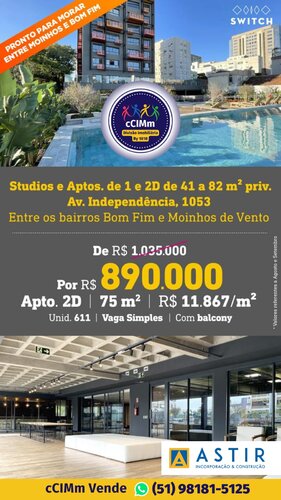 Studios e Aptos. de 1 e 2D de 41 a 82 m² priv. Av. Independência, 1053