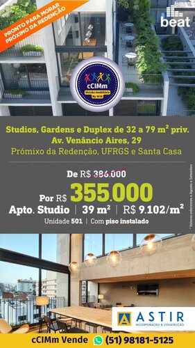 Studios, Gardens e Duplex de 32 a 79 m² priv. Av. Venâncio Aires